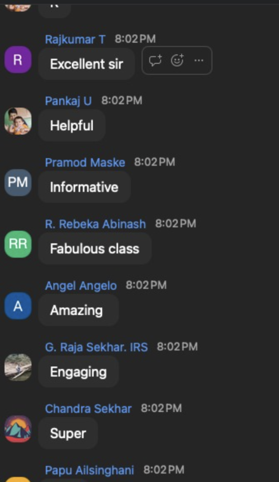 Live class chat reactions from participants